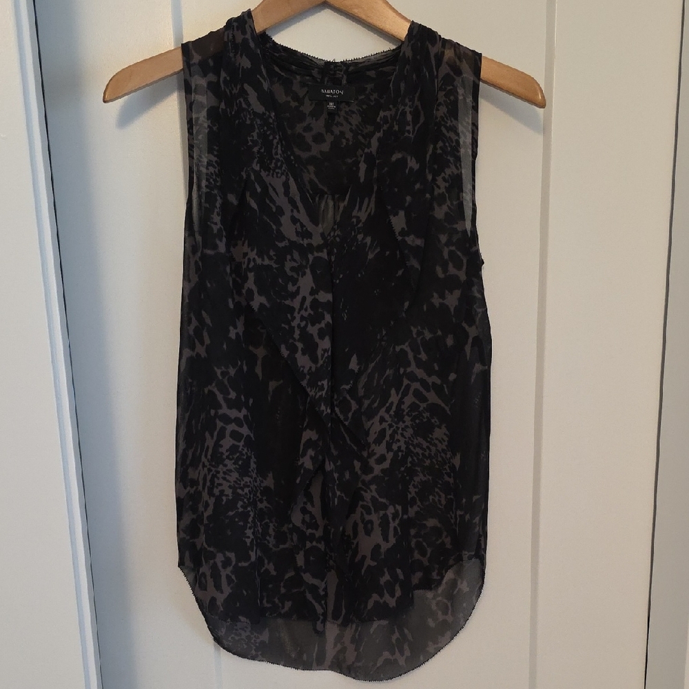 Babaton Black Sheer Leopard Print Blouse